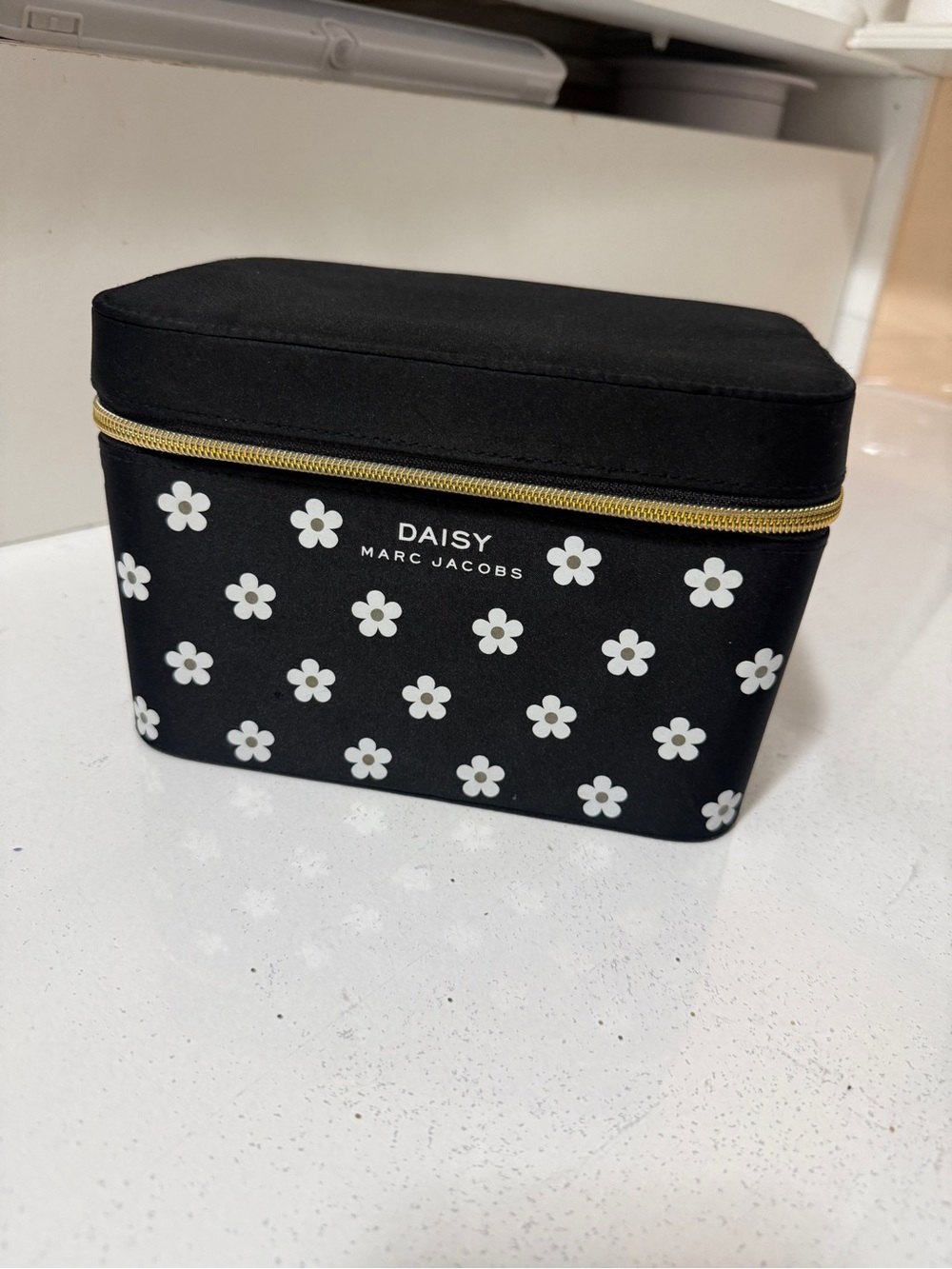 Marc Jacobs Black Daisy Makeup Train Case with Gold Zipper